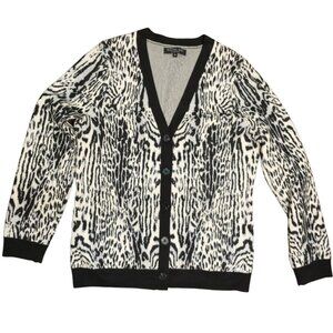 Rachel Roy Animal Print Cardigan Sweater Black and White XL